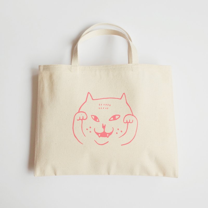 Handmade / Canvas Tote Bag / Eco Bag / Two Cup Drink Bag / Beckoning Cat / Pink / On Sale - Handbags & Totes - Cotton & Hemp Pink