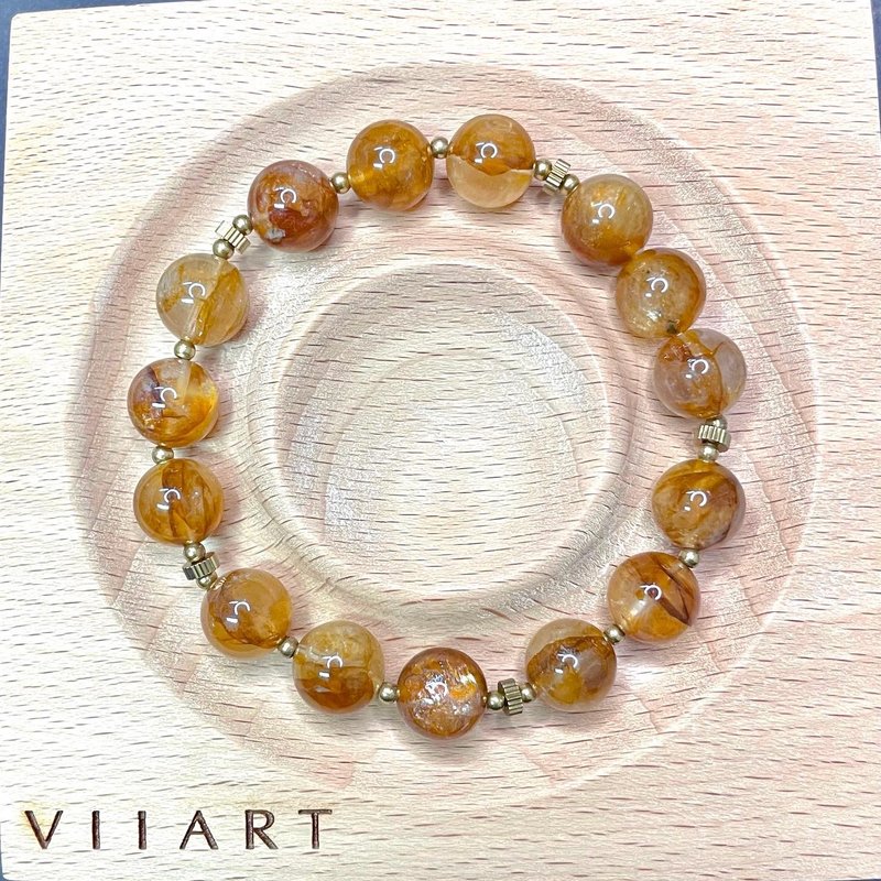 VIIART。金山。限量黃膠花水晶黃銅手環|天然礦石異象幽靈聚寶盆 - 手鍊/手環 - 銅/黃銅 金色