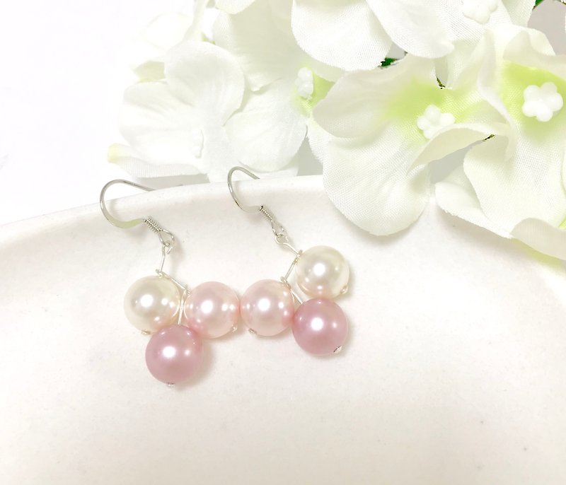Swarovski pink pearl earring - ต่างหู - ไข่มุก สึชมพู