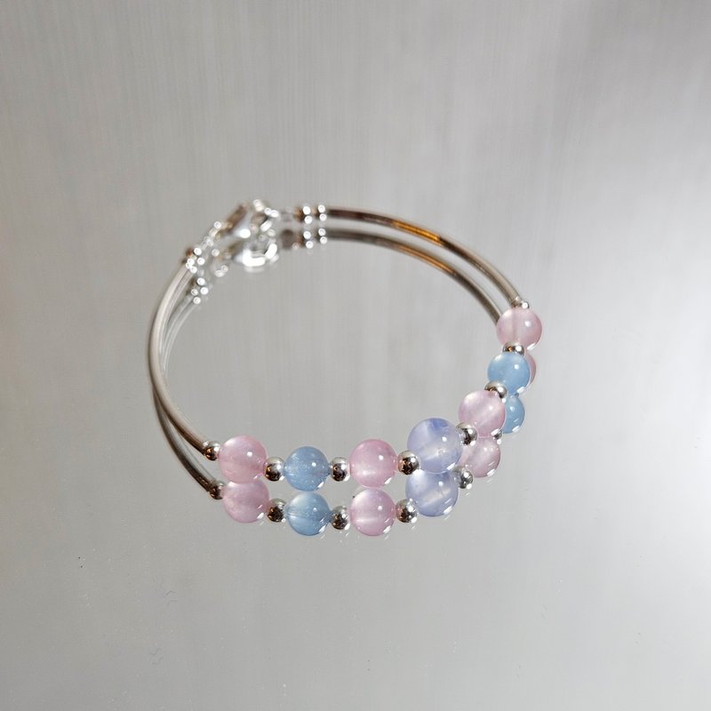 Romantic Series S925 Sterling Silver Rose Quartz Blue Agate Aquamarine Bracelet | Handmade customized bracelet - สร้อยข้อมือ - เงินแท้ 