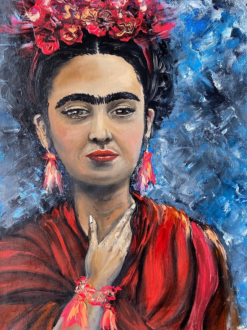 Frida Kahlo Painting Portrait Original Art Impasto Painting Canvas Artwork - 壁貼/牆壁裝飾 - 其他材質 多色
