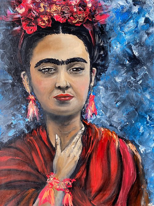 ArtNastPos Frida Kahlo Painting Portrait Original Art Impasto Painting Canvas Artwork