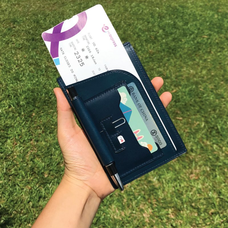 【Passport套/護照夾】藍色植鞣牛皮/旅行/多色可選/手工製造 - 護照夾/護照套 - 真皮 藍色