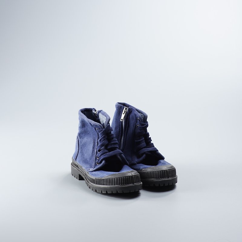 西班牙帆布鞋 冬季刷毛 藍色 黑頭 洗舊  880777 大人尺寸 - 女款休閒鞋 - 棉．麻 藍色