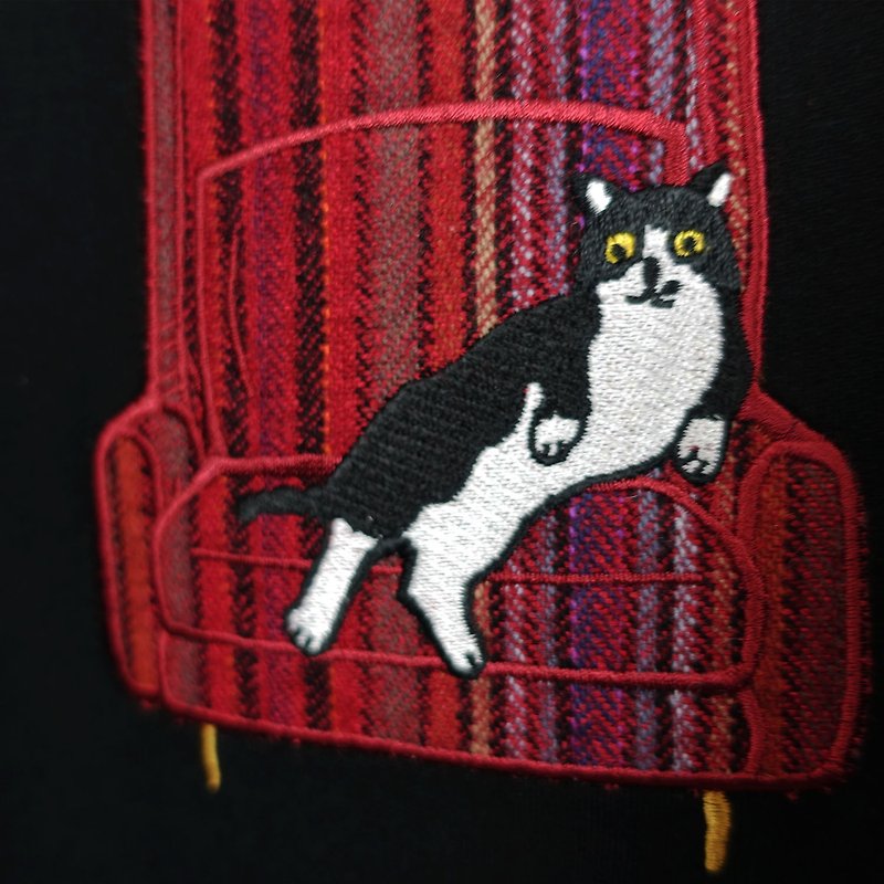 [Sofa Cat] Long-sleeved patch pocket dress - One Piece Dresses - Cotton & Hemp Black