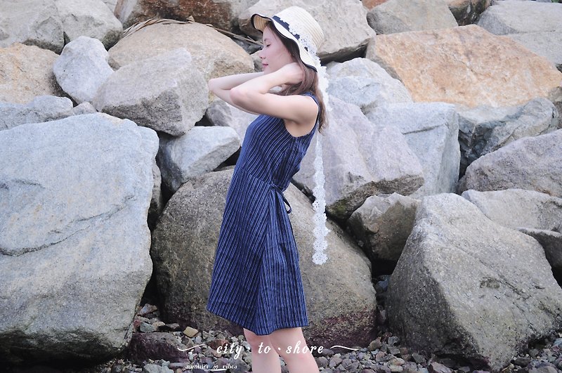 TAKE - Navy striped vest dress - One Piece Dresses - Cotton & Hemp Blue