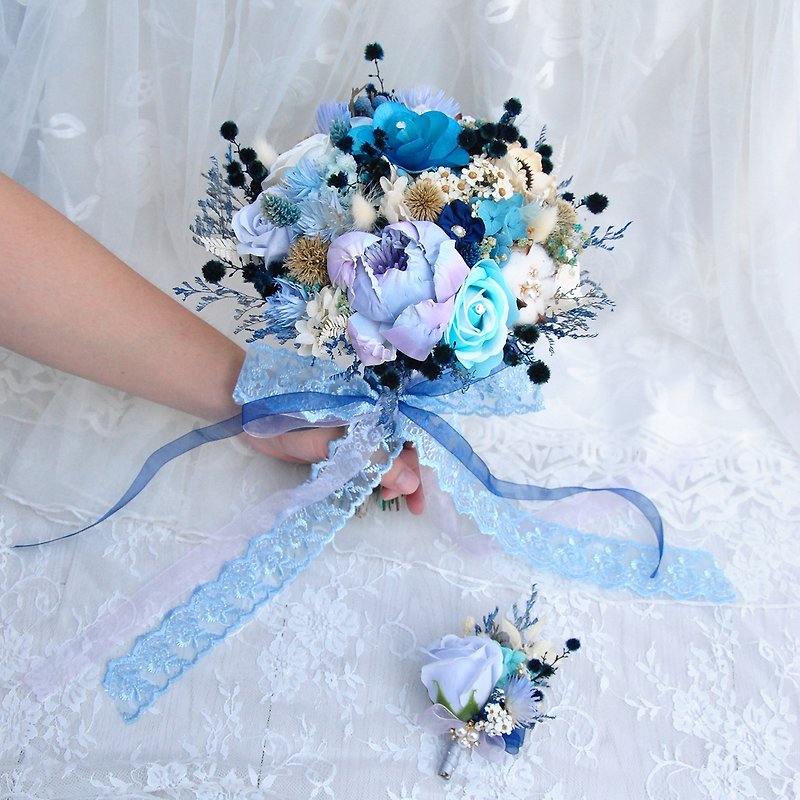 輕珠寶乾燥捧花-海洋藍紫色 - 乾花/永生花 - 植物．花 藍色