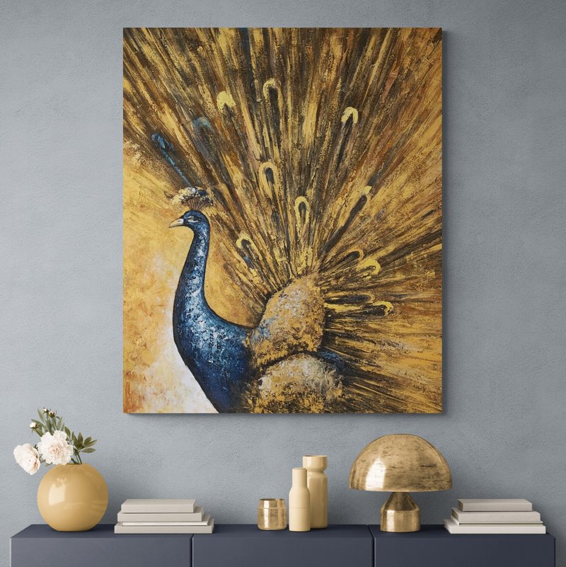 Peacock Painting Original Artwork on Canvas Feng Shui Bird Feather ...