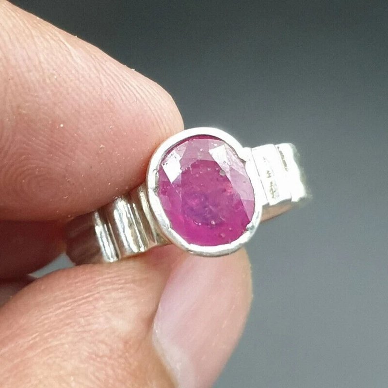 Natural Ruby Ring Mens Ruby Ring 925 Sterling Silver Handmade Ring For Men women - 戒指 - 寶石 紫色