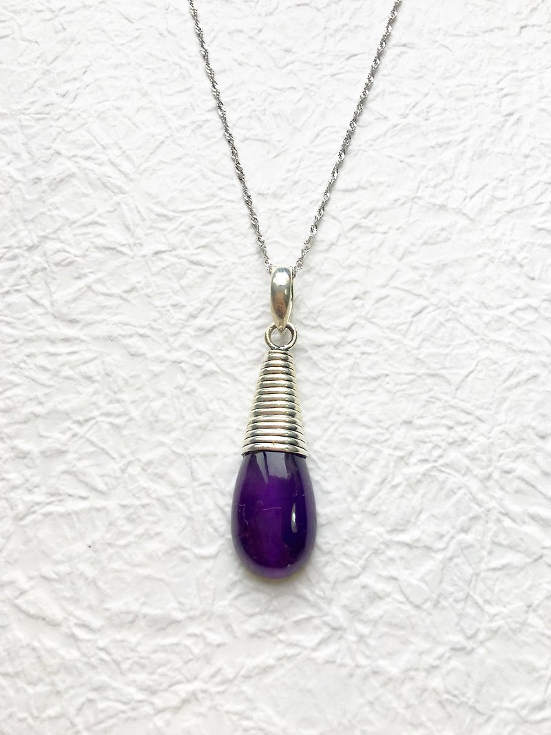 蛋面紫水晶925純銀印度風格項鍊 印度手工鑲嵌製作 - 項鍊 - 寶石 紫色