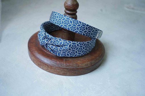 Papas Bow Tie 古董領帶改製手工髮箍-Hermès幾何萬花筒印花-藍-蝴蝶結/窄版