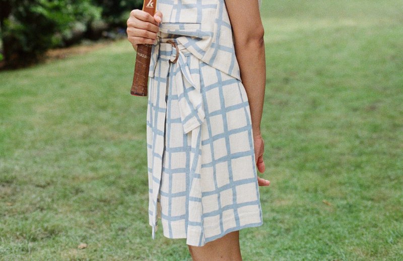 Mulmul pale blue block mini skirt - 裙子/長裙 - 棉．麻 藍色