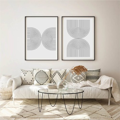 夏日神殿 Electronic file, set of 2 posters, minimalist geometric wall art, abstract art