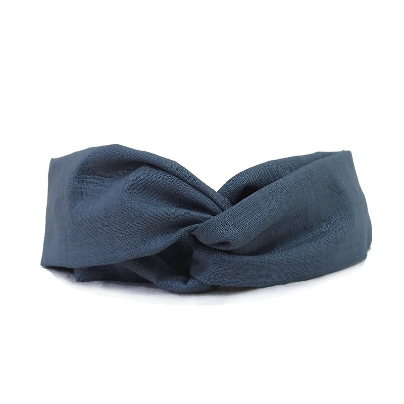 Fog blue plain cross headband - ที่คาดผม - ผ้าฝ้าย/ผ้าลินิน สีน้ำเงิน