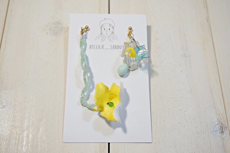 Summer vine flower - yellow pendant handmade sweet temperament handmade earrings ear hook / ear clip - Earrings & Clip-ons - Other Materials Multicolor