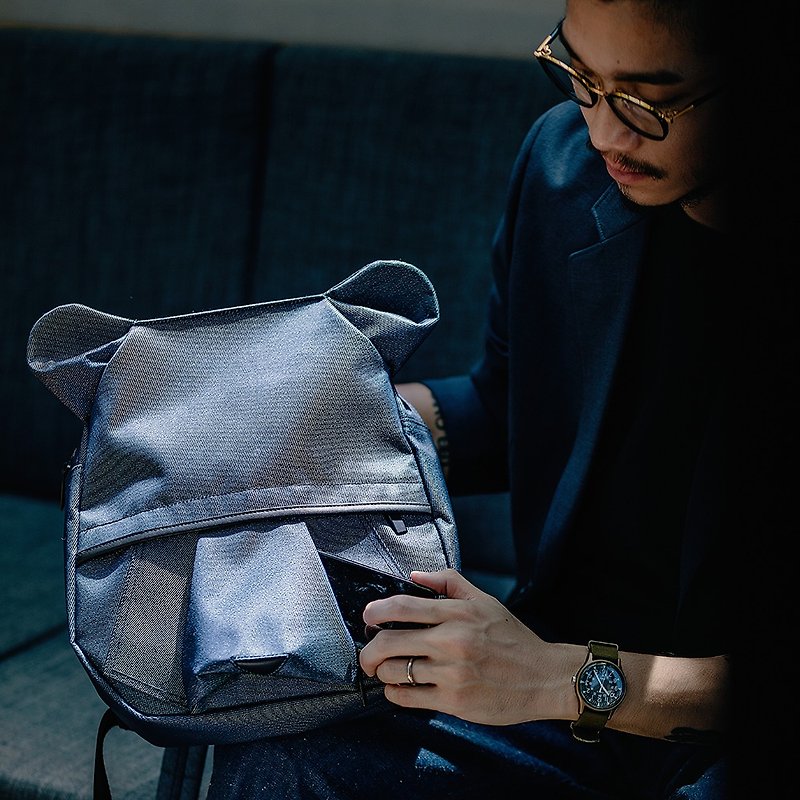 ORIBAGU Origami Bag_Denin Bear Backpack - Backpacks - Polyester Blue
