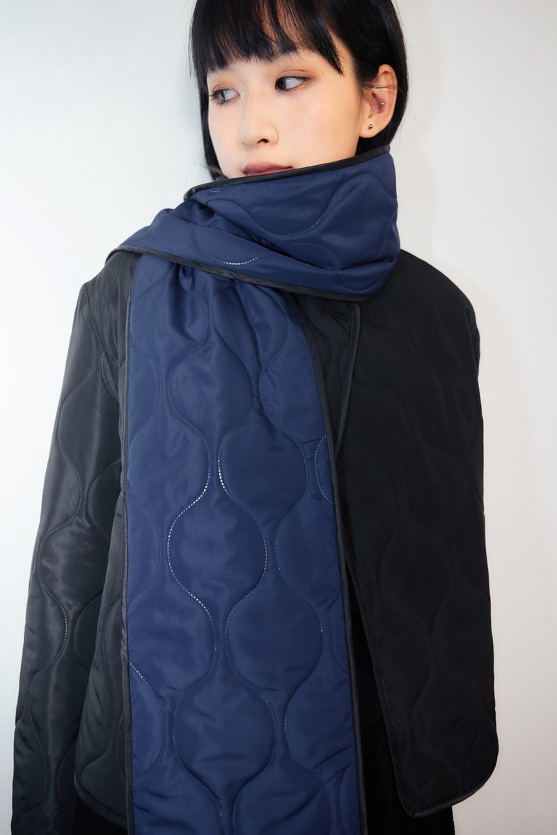 Quilted black and navy double-sided scarf - Knit Scarves & Wraps - Polyester Black