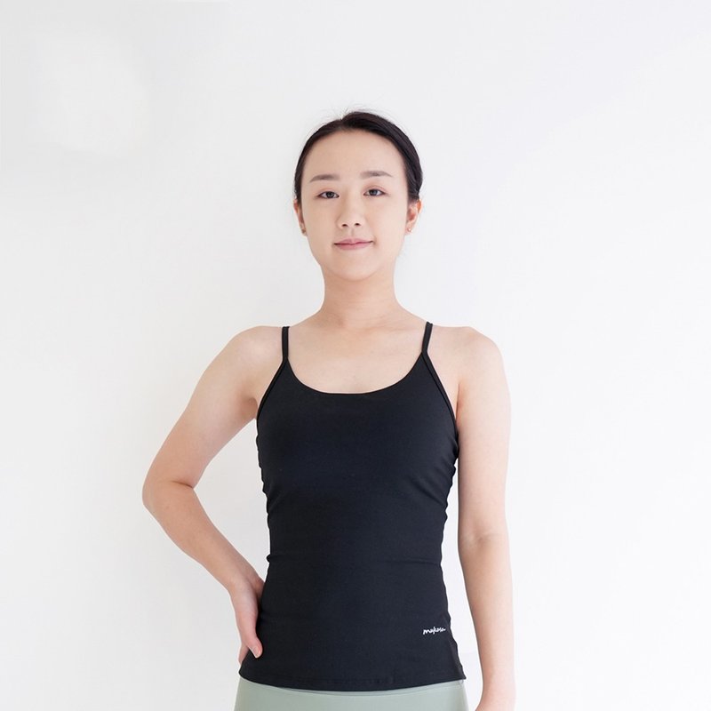【Mukasa】LISSOM 細肩U領背心上衣 - 石磨黑 - MUK-22003 - 運動衫/上衣 - 其他材質 黑色