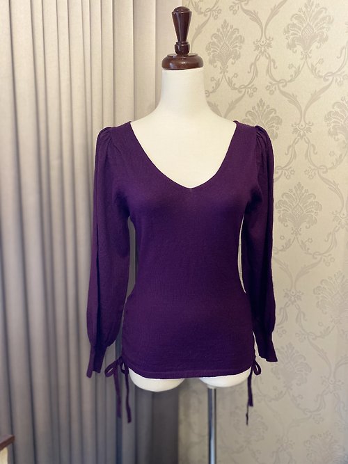 【藏私‧Collection】 古典濃紫低胸抽繩針織古著毛衣