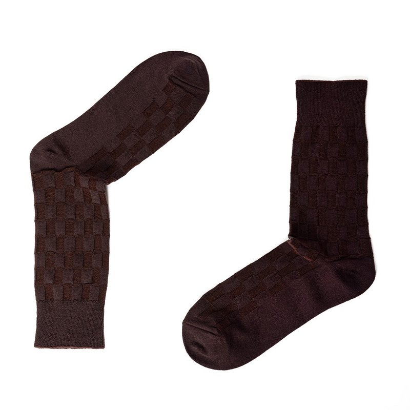 Checkerboard pattern gentleman socks dark coffee - Dress Socks - Cotton & Hemp Brown