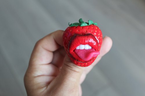 Fairy of cute gifts Strawberry brooch lips, jewelry brooch polimer clay, friends gift ideas