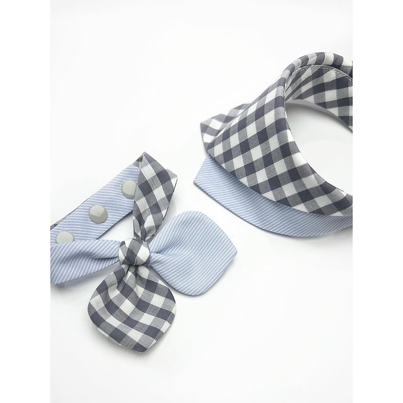 Gray grid blue strip_pet scarf/bow tie - Collars & Leashes - Polyester Blue