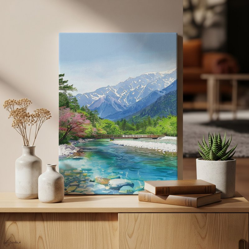 日本製帆布掛畫・上高地、長野・日本風景・送禮、擺設 - 壁貼/牆壁裝飾 - 棉．麻 