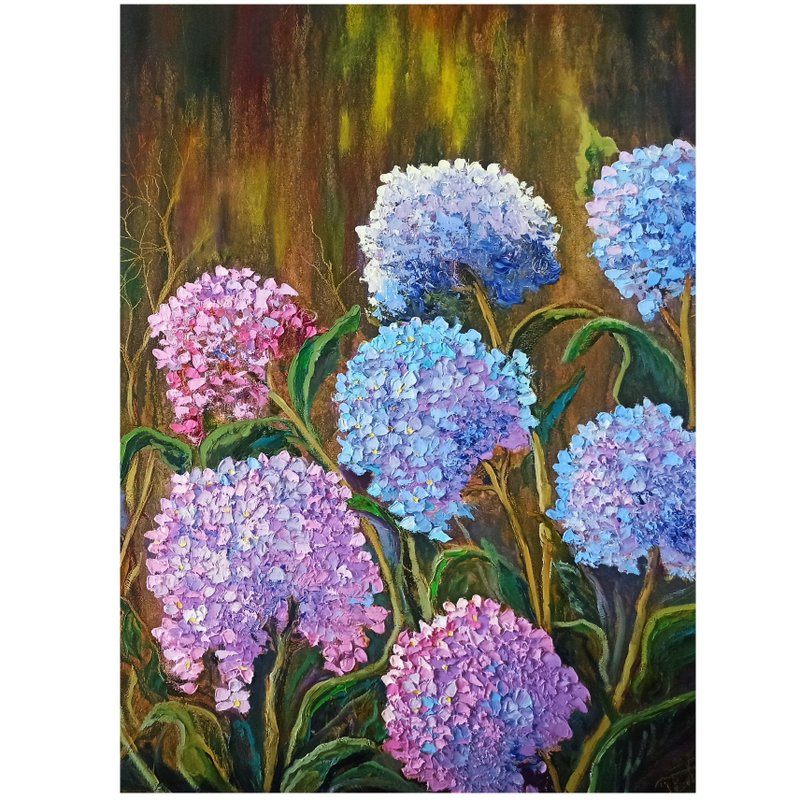 Hydrangea Painting Original Art Flower Oil Painting on Canvas Artwork - 海報/掛畫/掛布 - 其他材質 