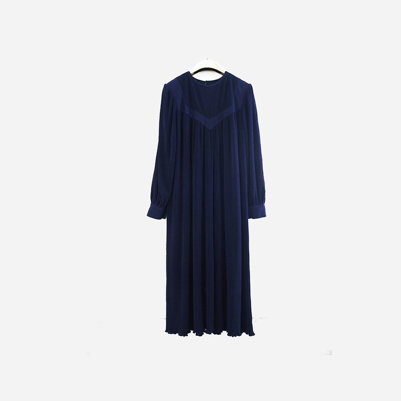 Dislocation vintage / dark blue plain elastic dress no.931 vintage - ชุดเดรส - วัสดุอื่นๆ สีน้ำเงิน