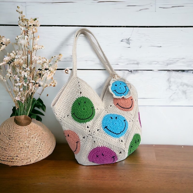 Crochet Smiley Granny Square Bag-colorful - Handbags & Totes - Other Materials Multicolor