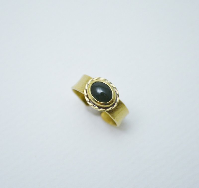 Simple Series-Dark Green Taiwan Jade-Brass Open Ring - แหวนทั่วไป - ทองแดงทองเหลือง สีทอง