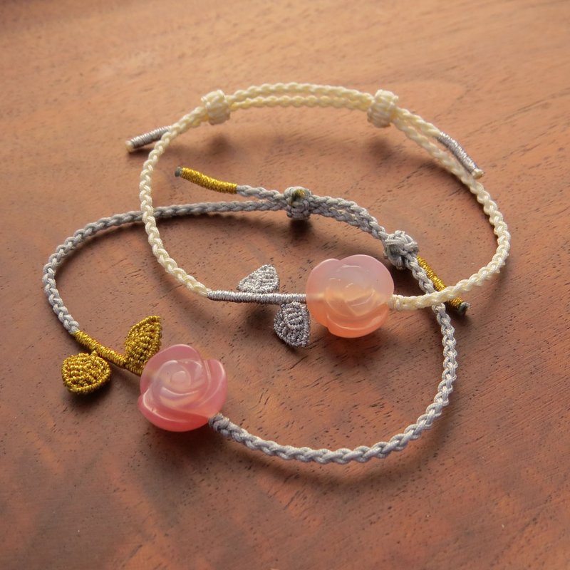 Gemstone Series/ Camellia Carved Agate Braided Bracelet/ Peach Blossom Lucky Crystal Energy - สร้อยคอ - หยก 