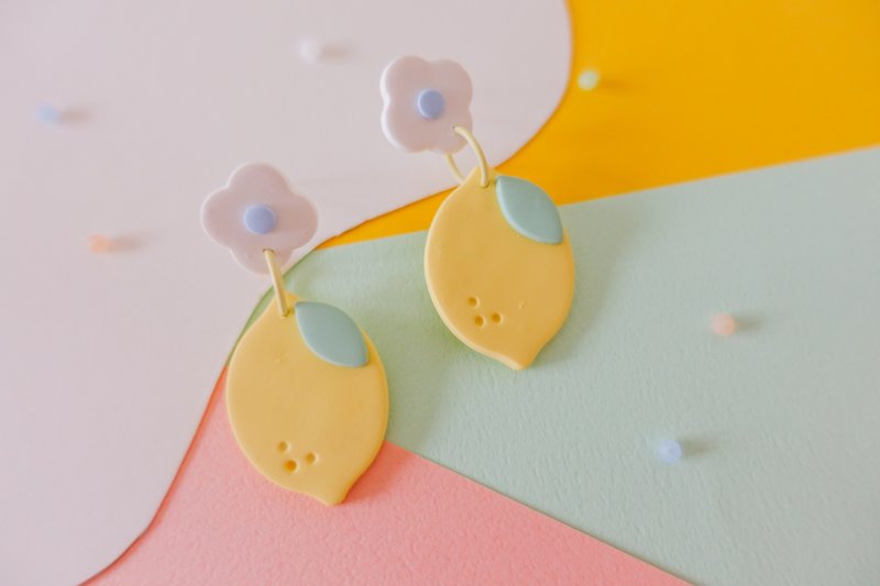 Summer Collection-Lemon Blossom Handmade Soft Pottery Earrings / Clips can be changed - ต่างหู - ดินเผา หลากหลายสี