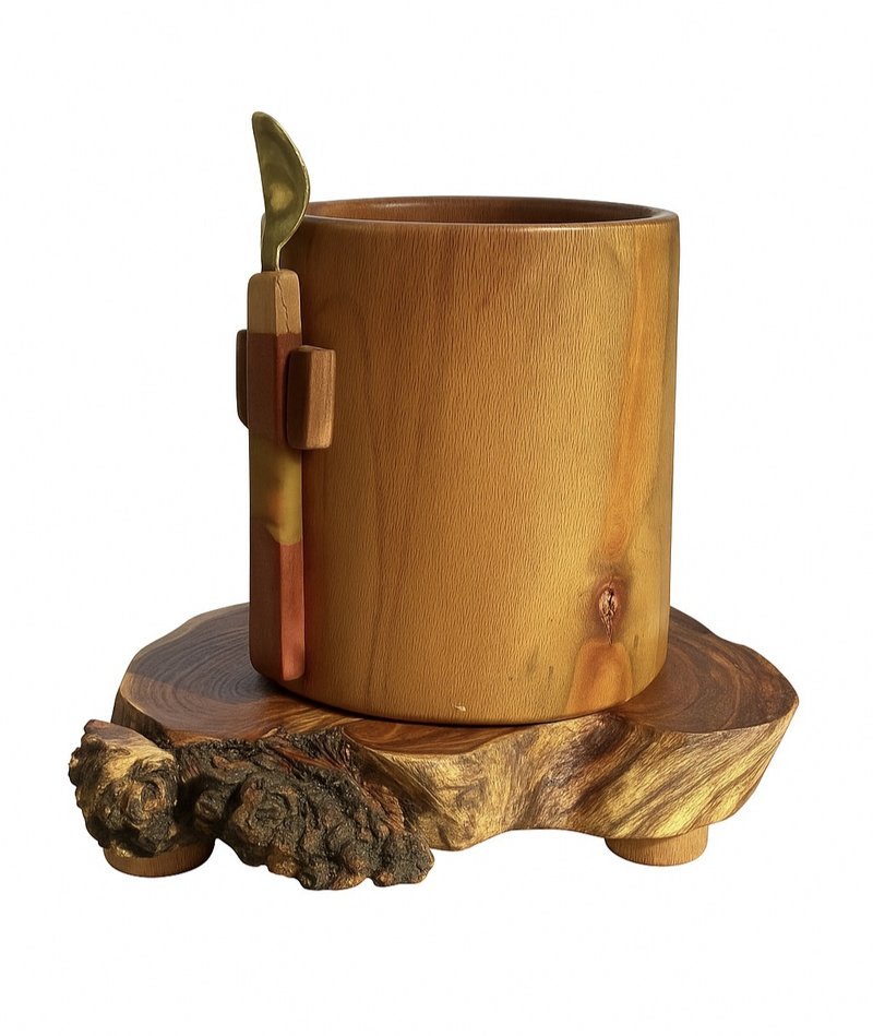 Wooden glass and spoon - 咖啡杯/馬克杯 - 木頭 