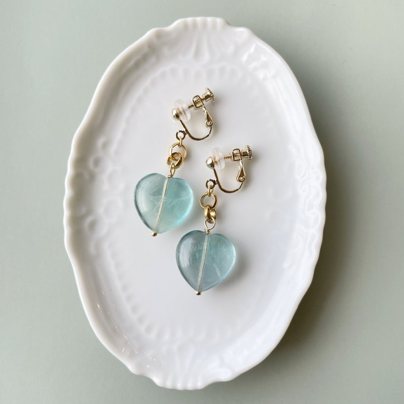 Fluorite heart earrings ピアス/イヤリング　no.2 - 耳環/耳夾 - 半寶石 藍色