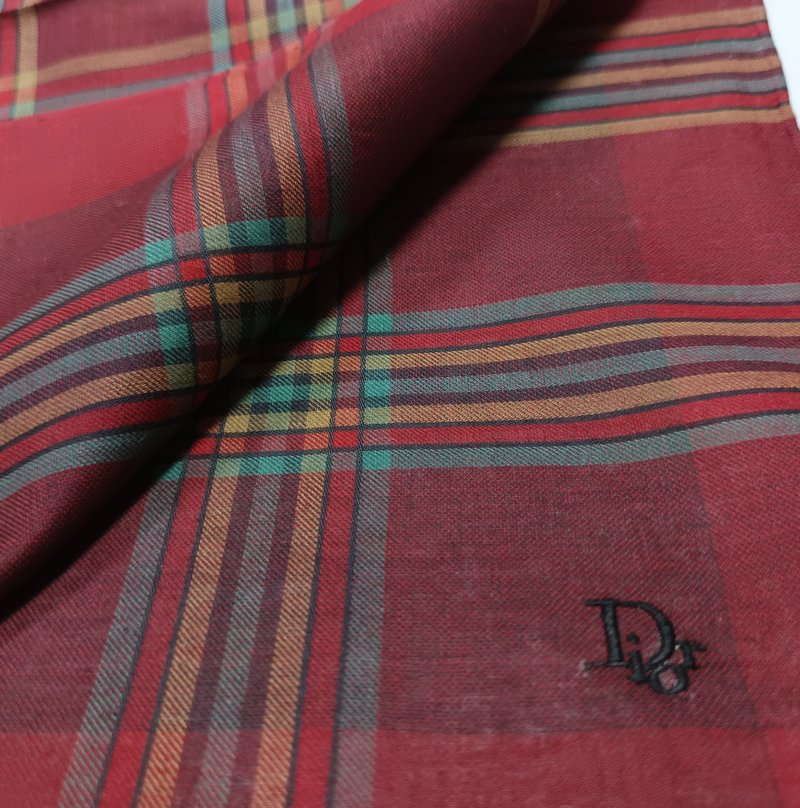 Christian Dior Vintage Handkerchief Pocket Square Red 19 x 19 inches - 手帕 - 棉．麻 紅色