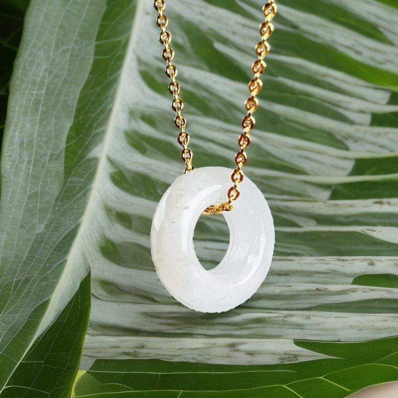 【May‧Peace】Ice Jade Peace Buckle Necklace | Natural Burmese Jade A Grade | Gift - สร้อยคอ - หยก ขาว