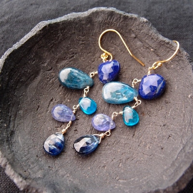 【K14gf】Mobile Earrings モビールピアス Blue - 耳環/耳夾/耳骨夾 - 寶石 藍色