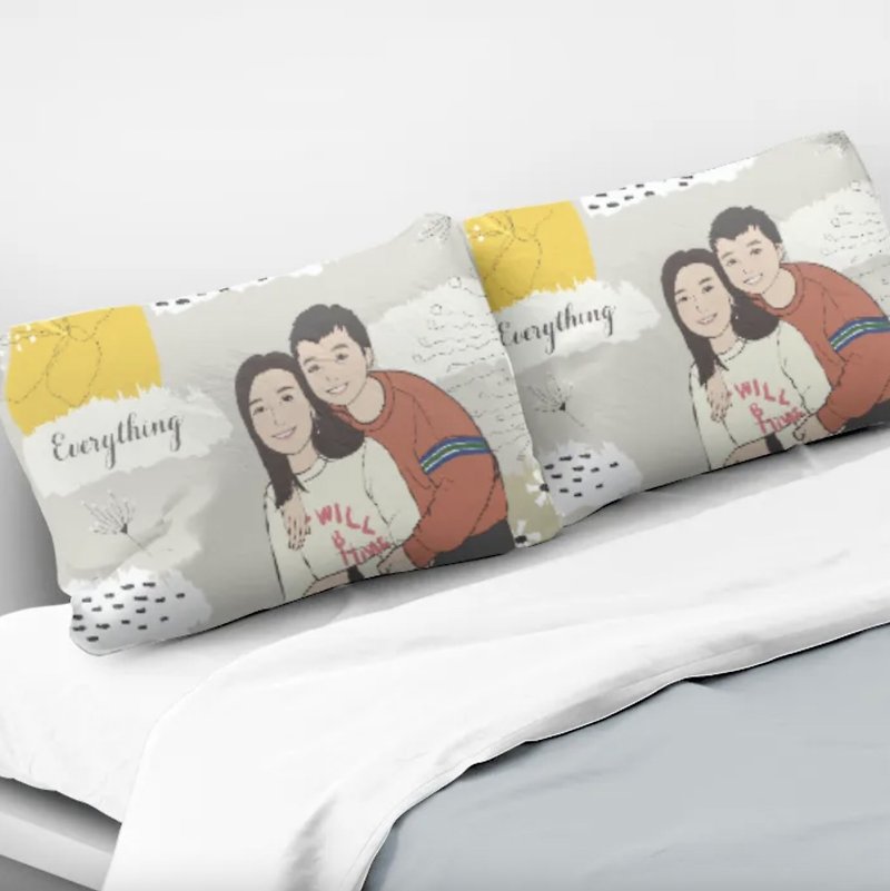 [Valentine's Day Gift] Customized pillowcase-customized text and illustrations-light gray simple flower style | Birthday gift - หมอน - เส้นใยสังเคราะห์ หลากหลายสี