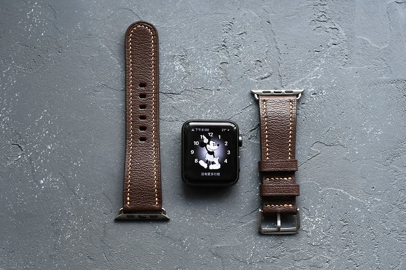 Leather Apple Watch Strap Genuine Leather Handmade Gift 38/40/41/42/44/45mm - สายนาฬิกา - หนังแท้ สีนำ้ตาล