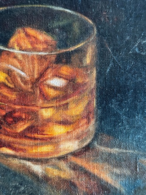 油彩　F3　静物画　ウイスキー　原画 オリジナル油絵 静物画 ウイスキー絵画 - ショップ ArtLolitaRos