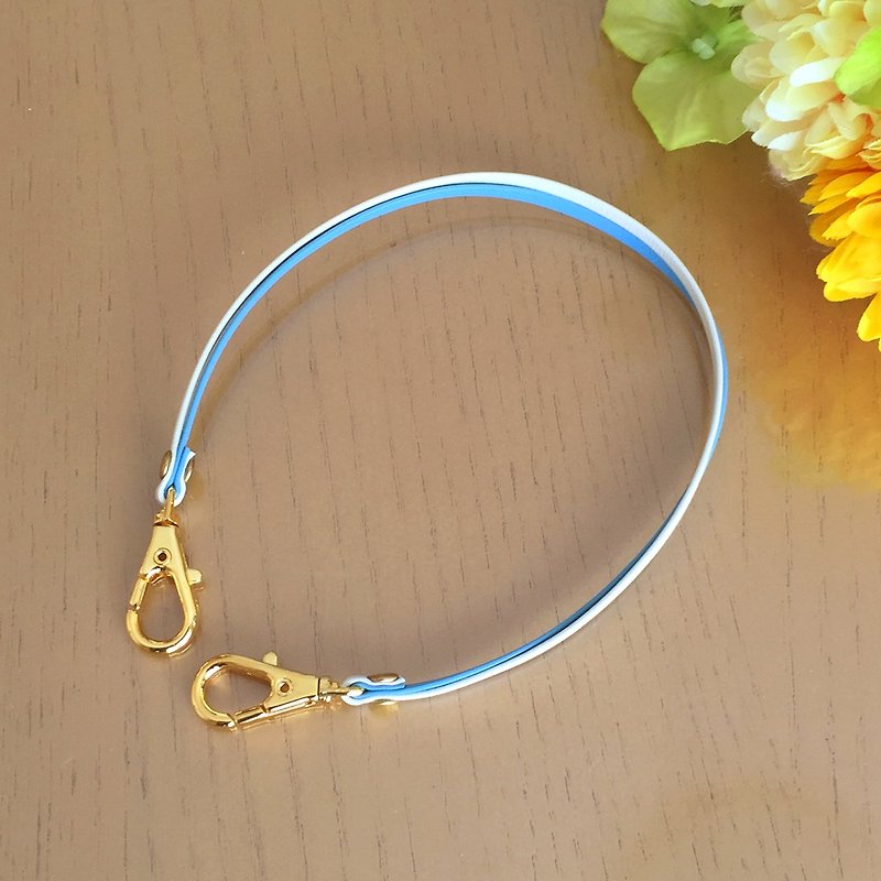 Two-tone color Leather strap ( Light Blue and Ivory ) "Clasps : Gold" - Charms - Genuine Leather Blue
