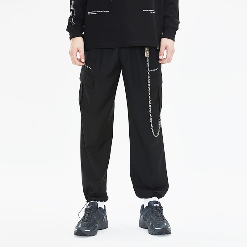 SIDEEFFECT TROUSERS Loose can be tied to the feet drape tied casual trousers trousers trousers - Men's Pants - Polyester Black