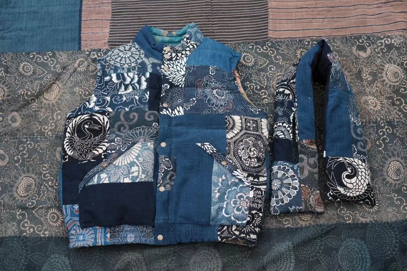 Customized Japanese ancient cloth patchwork vest - Men's Tank Tops & Vests - Cotton & Hemp 