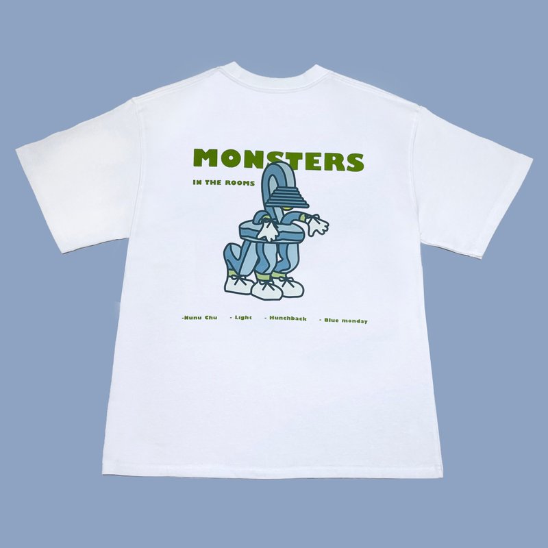 Nunu Chu 藍色星期一怪獸 T-shirt - 男 T 恤 - 棉．麻 白色