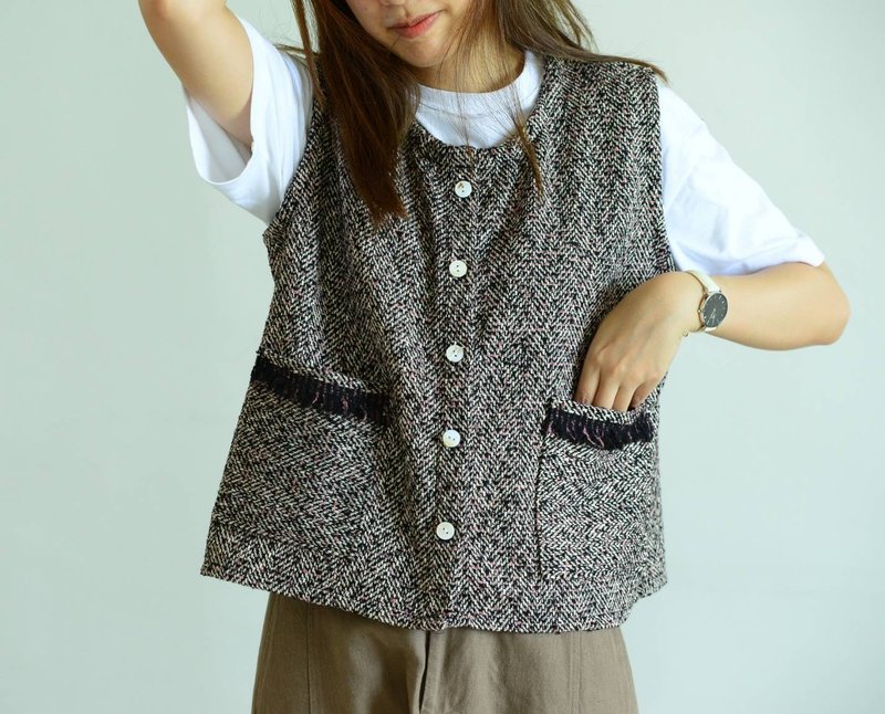 Black-pink Vest - 女裝 背心 - 棉．麻 