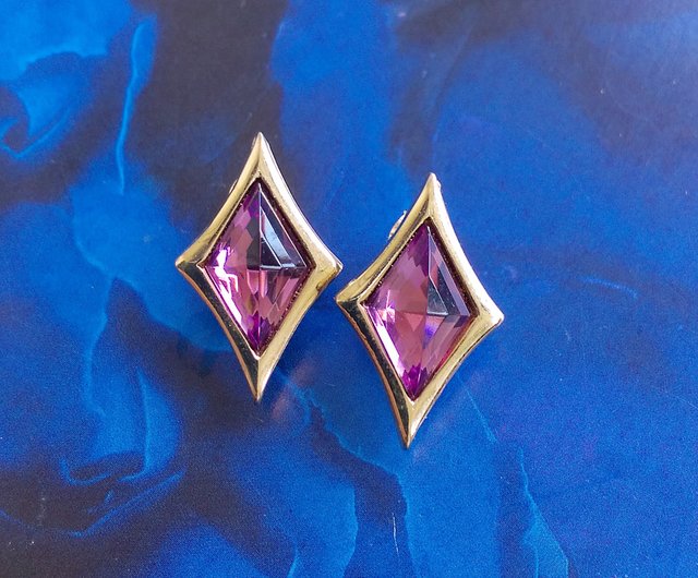 西洋アンティークジュエリー】パープルゴールド調ひし形エレガント
