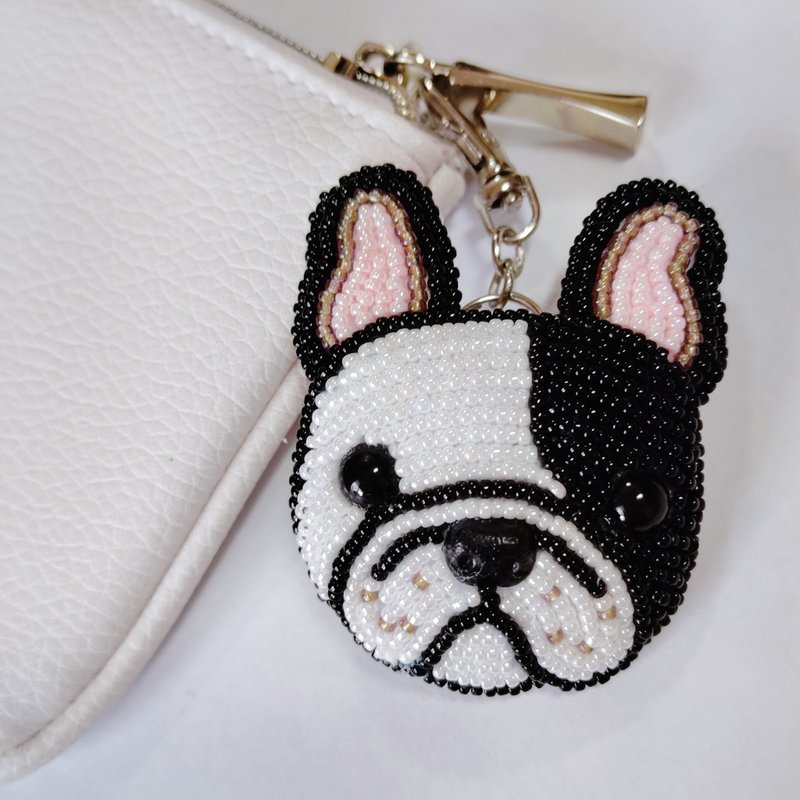 French Bulldog Pied Single Punch L Charm Bag Charm Keychain - พวงกุญแจ - วัสดุอื่นๆ 