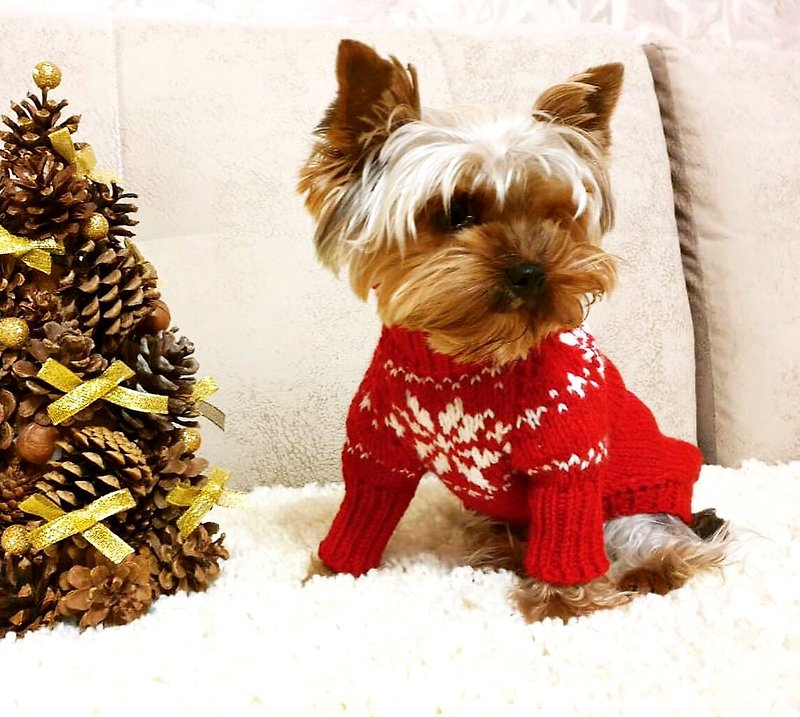 Yorkie clothes - Dog Christmas sweater - dog sweaters for small dogs  - small do - Clothing & Accessories - Wool Red