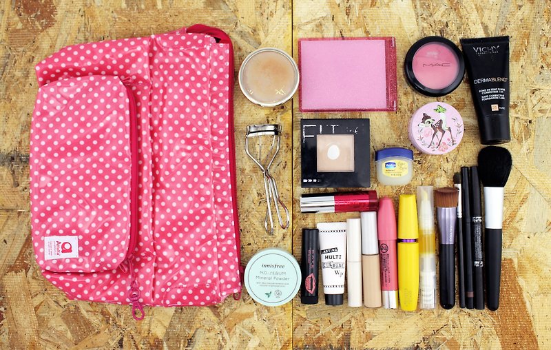 波點雜物收納袋(粉紅色) - 化妝包/收納袋 - 塑膠 